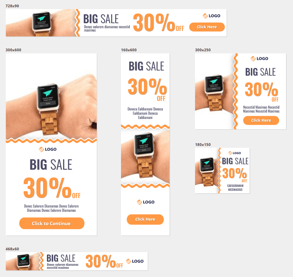 Google Ads for Shopify - Available templates for Banner Ads