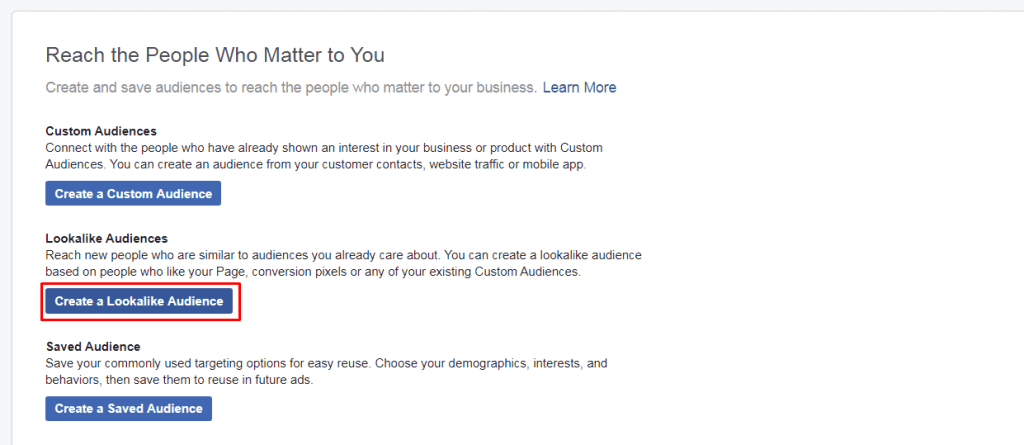 How to create a Facebook Lookalike Audiences list - Step 2