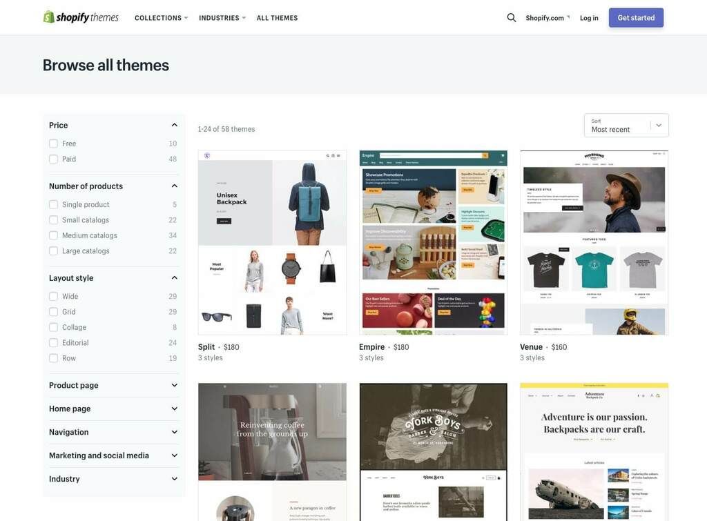 How to start a Shopify store - Pick up a theme on Shopify themes store